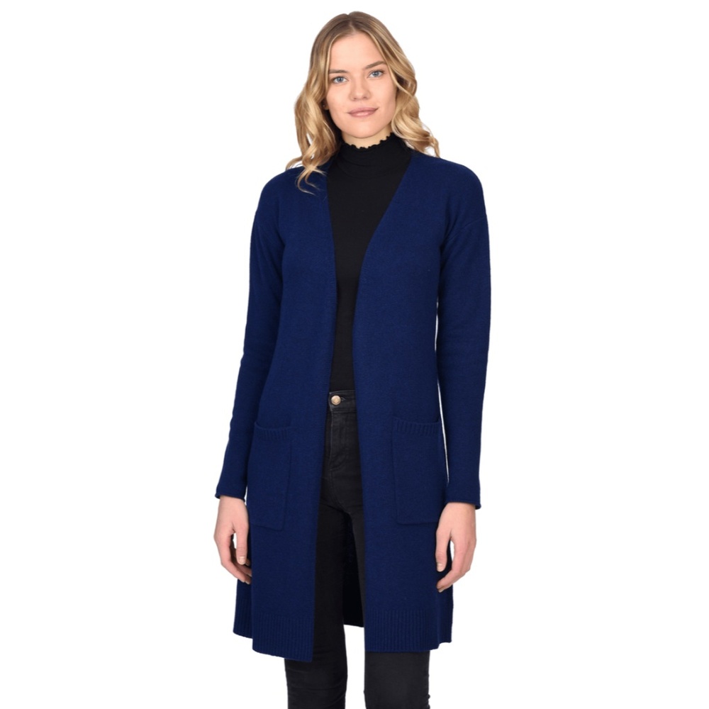 State Cashmere Open Front Cardigan w/ Pockets Navy Women’s Size Large